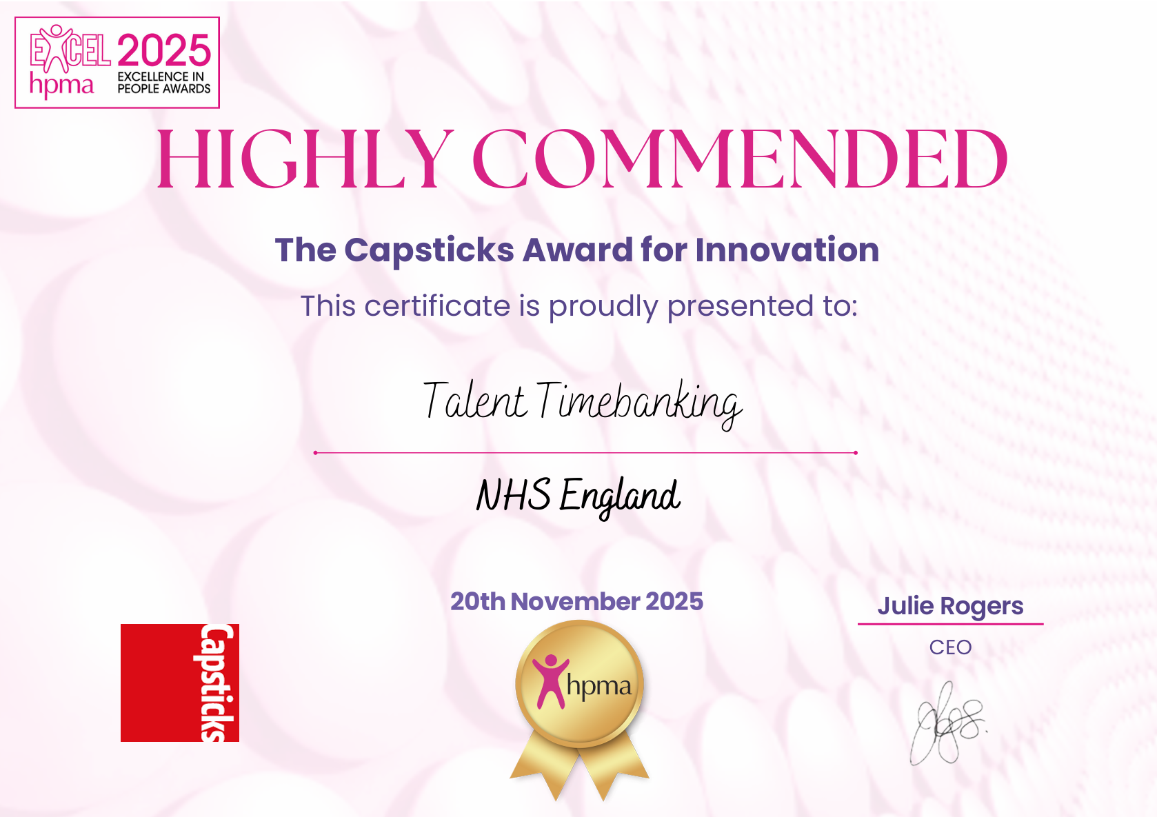 Talent Timebanking Recognised for Innovation: High Commendation at the 2025 HPMA Awards